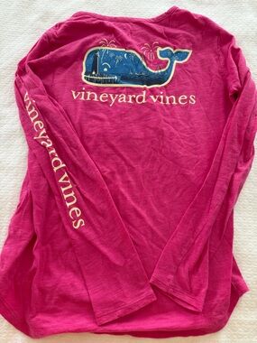 Vineyard Vines Pink Whale Graphic Long Sleeve Tee size L 14 girls fireworks